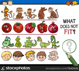 Cartoon Illustration of Finding Improper Item Educational Game for Preschool Children
