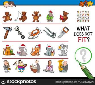 Cartoon Illustration of Finding Picture that does not Fit with the Rest in a Row Educational Activity for Children
