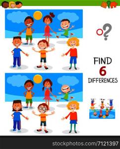 Cartoon Illustration of Finding Six Differences Between Pictures Educational Game for Children with Happy Kids and Teen Characters Group