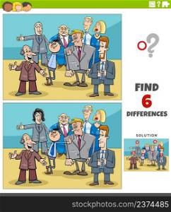 Cartoon illustration of finding the differences between pictures educational game for children with businessman characters group