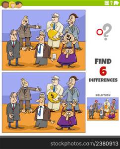Cartoon illustration of finding the differences between pictures educational game for children with businessmen characters group