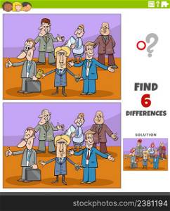 Cartoon illustration of finding the differences between pictures educational game for children with men or businessmen characters group