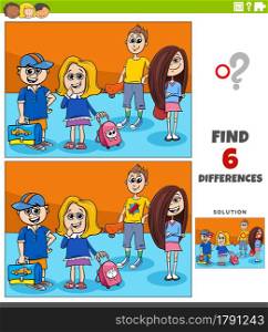 Cartoon illustration of finding the differences between pictures educational game with elementary age kids