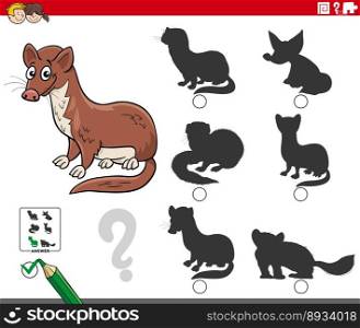 Cartoon illustration of finding the right picture to the shadow educational game with weasel animal character