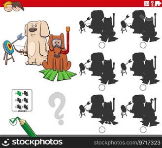 Cartoon illustration of finding the right picture to the shadow educational game with funny dogs