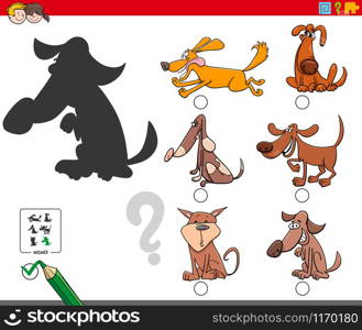 Cartoon Illustration of Finding the Right Shadow Educational Game for Children with Dog Characters