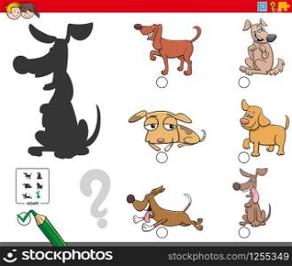 Cartoon Illustration of Finding the Right Shadow Educational Task for Children with Dogs and Puppies Animal Characters
