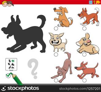 Cartoon Illustration of Finding the Right Shadow Educational Task for Children with Playful Dogs Animal Characters