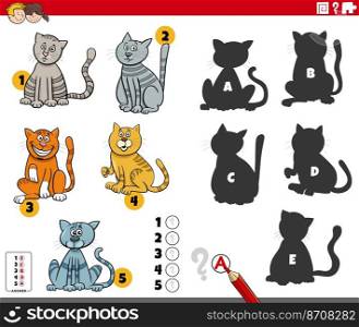 Cartoon illustration of finding the right shadows to the pictures educational game for children with cats animal characters
