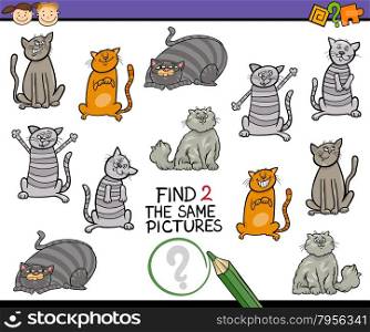 Cartoon Illustration of Finding the Same Picture Educational Game for Preschool Children with Cats