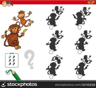 Cartoon Illustration of Finding the Shadow without Differences Educational Activity for Children with Monkeys Animal Characters