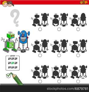 Cartoon Illustration of Finding the Shadow without Differences Educational Activity for Children with Two Robots Characters