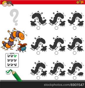 Cartoon Illustration of Finding the Shadow without Differences Educational Activity for Children with Two Insect Characters