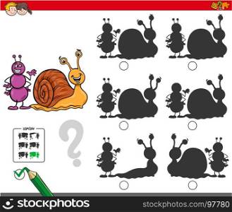 Cartoon Illustration of Finding the Shadow without Differences Educational Activity for Children with Ant and Snail Animal Characters