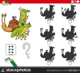 Cartoon Illustration of finding the shadow without differences educational game for kids with animal characters