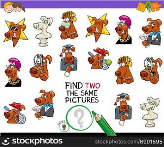Cartoon Illustration of Finding Two Identical Pictures Educational Activity Game for Children with God Characters