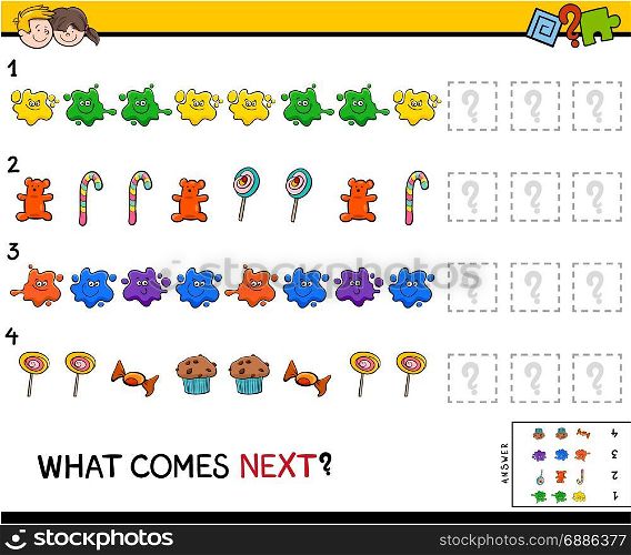 Cartoon Illustration of Finishing the Pattern Educational Activity Game for Preschool Children