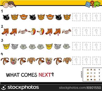 Cartoon Illustration of Finishing the Pattern Educational Activity Game for Preschool Children with Cat and Dog Characters