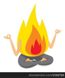 Cartoon illustration of fire flame burning at yoga