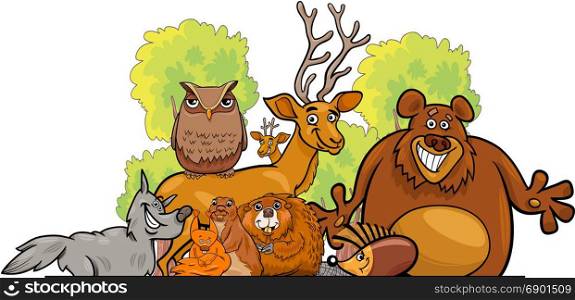 Cartoon illustration of Forest Animal Characters Group