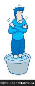 Cartoon illustration of freezing man suffering from cold feet
