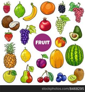 Cartoon illustration of fresh fruit food objects set