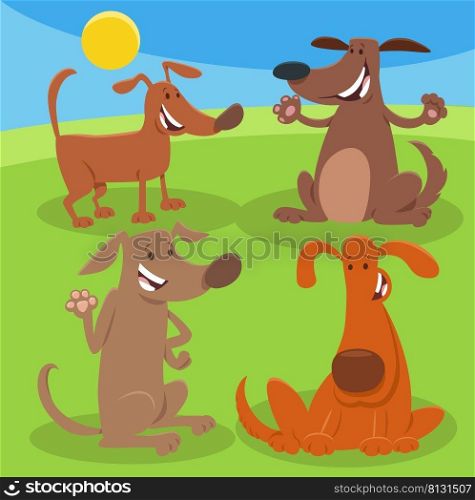 Cartoon illustration of friendly dogs and puppies animal characters group