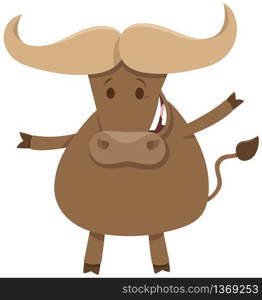 Cartoon Illustration of Funny African Buffalo Wild Animal Character