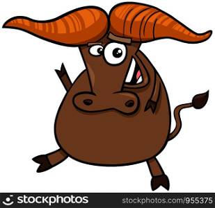 Cartoon Illustration of Funny African Buffalo Wild Animal Character