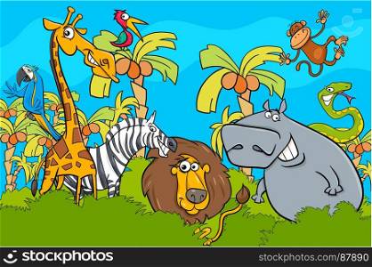 Cartoon illustration of Funny African Safari Animal Characters Group