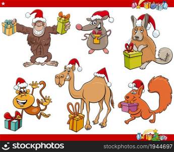 Cartoon illustration of funny animal characters on Christmas time set