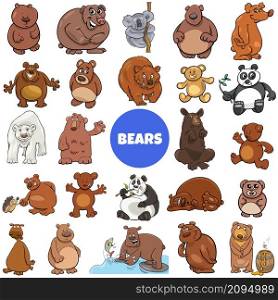 Cartoon illustration of funny bears animal characters big set