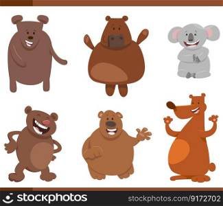 Cartoon illustration of funny bears wild animals comic characters set