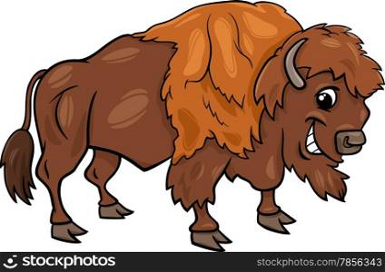 Cartoon Illustration of Funny Bison or American Buffalo Wild Animal