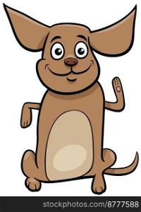 Cartoon illustration of funny brown puppy animal character waving his paw