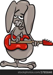 Cartoon Illustration of Funny Bunny Playing Rock on Bass Electric Guitar