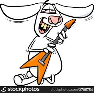 Cartoon Illustration of Funny Bunny Playing Rock on Electric Guitar