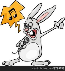 Cartoon Illustration of Funny Bunny Singing Rock Song
