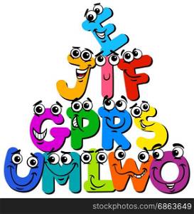 Cartoon Illustration of Funny Capital Letter Characters Alphabet Group for Kids