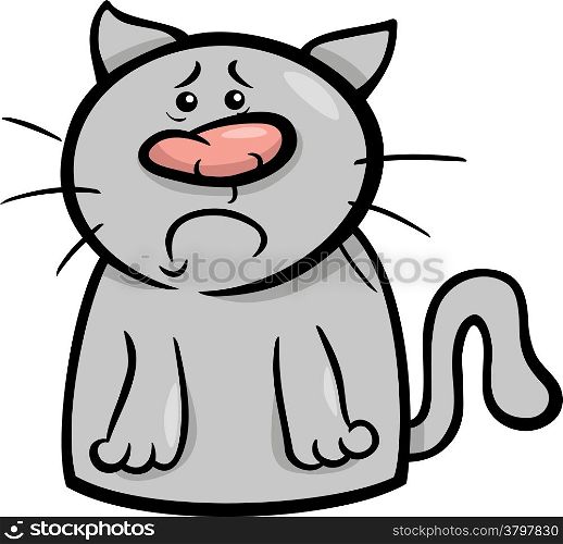 Cartoon Illustration of Funny Cat Expressing Sadness Emotion