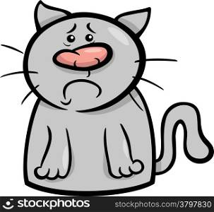 Cartoon Illustration of Funny Cat Expressing Sadness Emotion