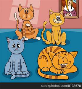 Cartoon illustration of funny cats and kittens animal characters