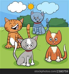 Cartoon illustration of funny cats and kittens animal characters group