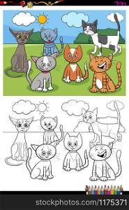 Cartoon Illustration of Funny Cats Animal Characters Group Coloring Book Page