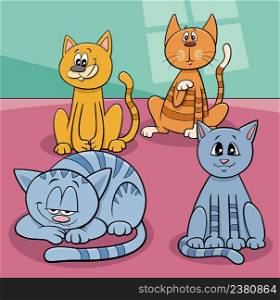 Cartoon illustration of funny cats comic animal characters at home