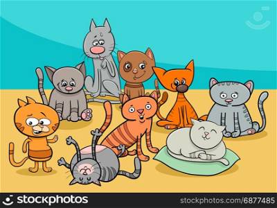 Cartoon Illustration of Funny Cats or Kittens Animal Group