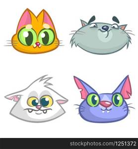 Cartoon Illustration of funny Cats ot Kittens Heads Collection Set. Vector pack of colorful cats icons. Cartoon Maine Coon, siamese, british and domestic