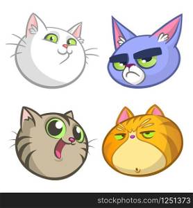 Cartoon Illustration of funny Cats ot Kittens Heads Collection Set. Vector pack of colorful cats icons. Cartoon grumpy, Maine Coon, siamese, british and domestic