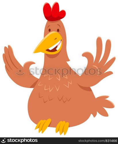 Cartoon Illustration of Funny Chicken or Hen Bird Farm Animal Character