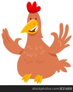 Cartoon Illustration of Funny Chicken or Hen Bird Farm Animal Character